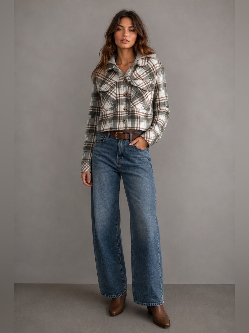 Aeropostale Plaid Hooded Cropped Shacket Jacket Size Medium